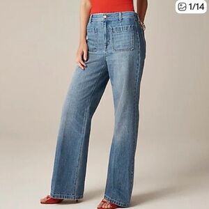 ROUJE x J Crew - high waist Wide Leg Jeans in Medium Blue